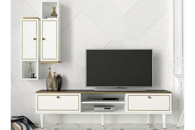 Pinneo TV-Møbelsett 180 cm - Hvit|Gull|Svart - Møbler - Mediamøbel & tv møbel - TV-møbelsett