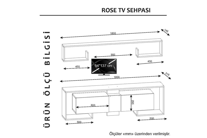 Rosebelle TV-benk med Vegghylle - Møbler - Mediamøbel & tv møbel - TV-møbelsett