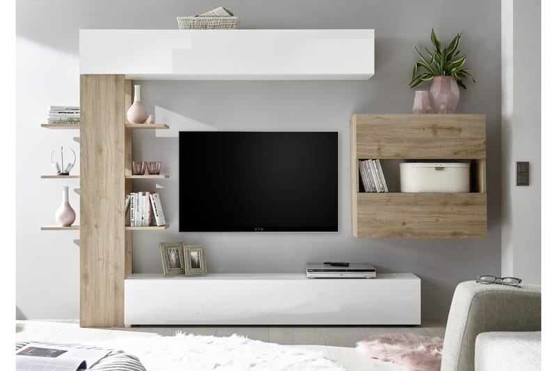 Sorano Veggkombinasjon 295 cm - Hvit/Tre/Natur - Møbler - Mediamøbel & tv møbel - TV-møbelsett