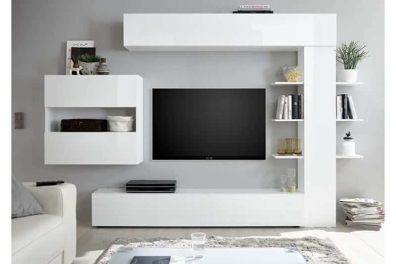 Sorano Veggkombinasjon 295 cm med Hylle - Hvit - Møbler - Medie- & TV-møbler - TV-møbelsett