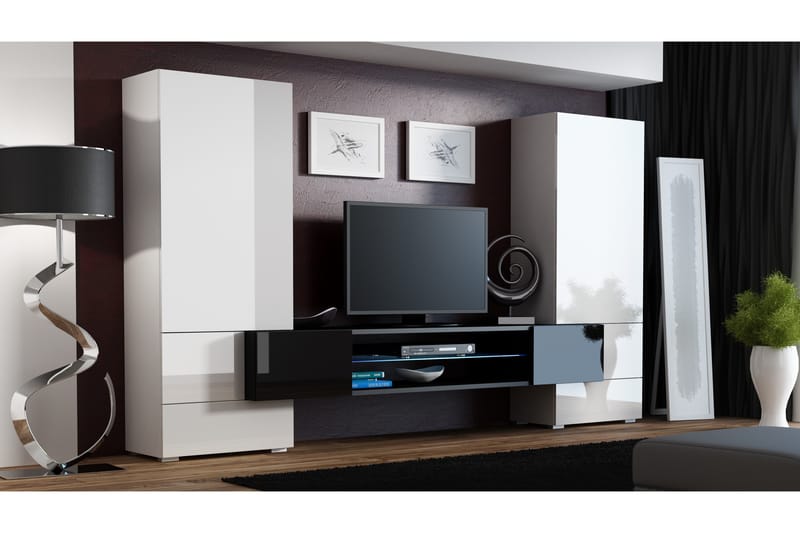 Toriwa Tv-møbelsett 277x46x162 cm - Hvit/Svart - Møbler - Medie- & TV-møbler - TV-møbelsett