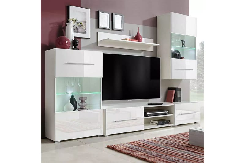 TV-møbel med skap og LED-lys 5 deler hvit - Hvit - Møbler - Medie- & TV-møbler - TV-møbelsett