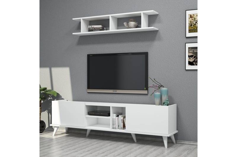 TV-møbelsett 34x180 cm 2 Skap - Hvit - Møbler - Mediamøbel & tv møbel - TV-møbelsett