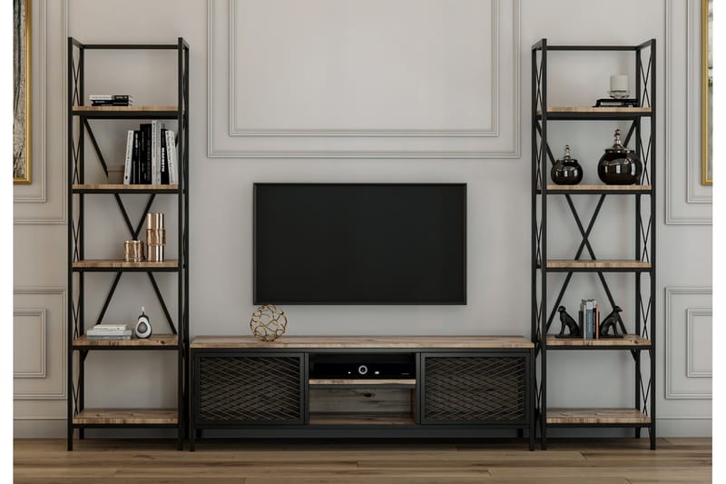 Uzair TV-møbelsett 150 cm - Tre / Natur / Svart - Møbler - Medie- & TV-møbler - TV-møbelsett