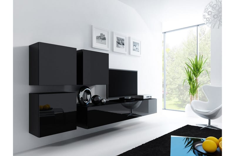 Vigo TV-møbelsett 230x40x180 cm - Svart / Hvit - Møbler - Medie- & TV-møbler - TV-møbelsett