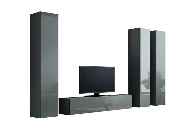 Vigo TV-møbelsett 260x40x180 cm - Svart / Grå / Hvit - Møbler - Mediamøbel & tv møbel - TV-møbelsett