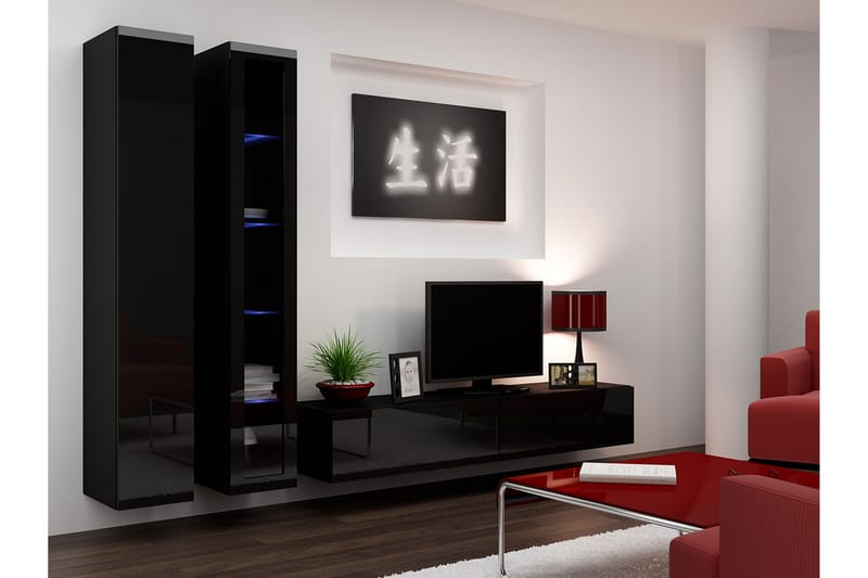 Vigo TV-møbelsett 260x40x180 cm - Svart / Hvit - Møbler - Medie- & TV-møbler - TV-møbelsett