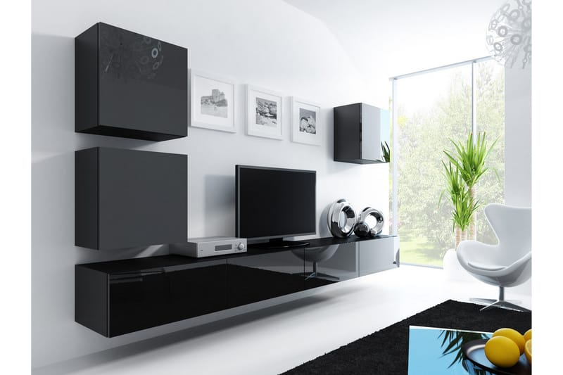Vigo TV-møbelsett 280x40x180 cm - Svart / Hvit - Oppbevaring - Skap - Oppbevaringsskap