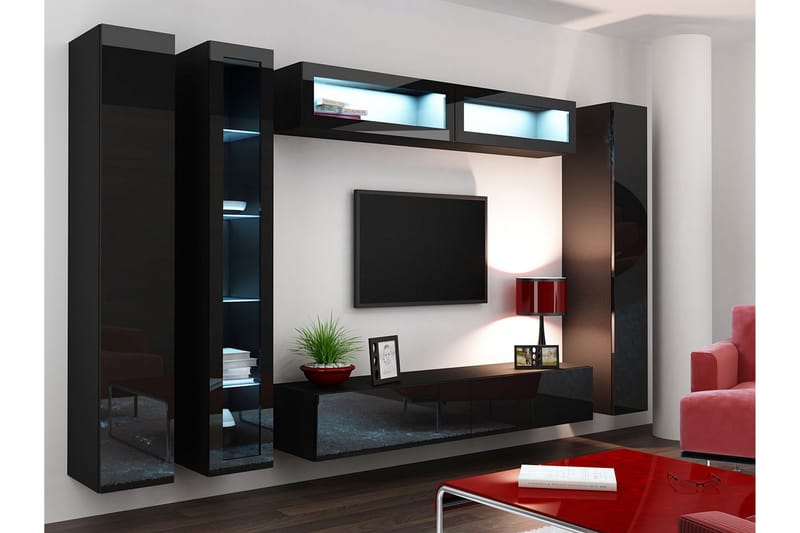Vigo TV-møbelsett 300x40x180 cm - Rød / Hvit - Møbler - Medie- & TV-møbler - TV-møbelsett