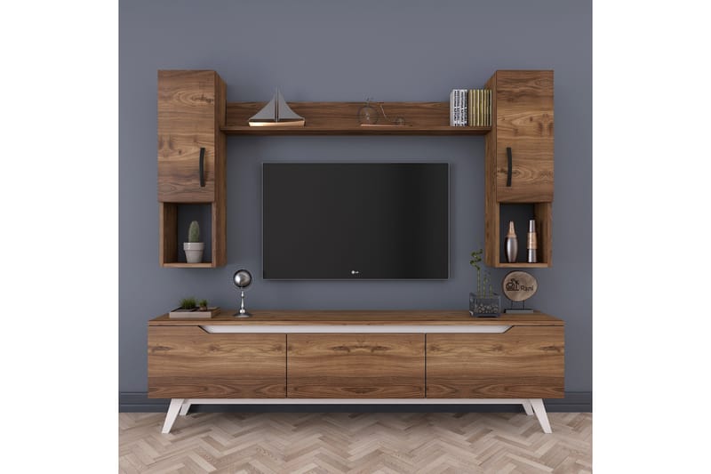 Virkesbo TV-Benk 180 cm - Hvit/Brun - Møbler - Medie- & TV-møbler - TV-møbelsett