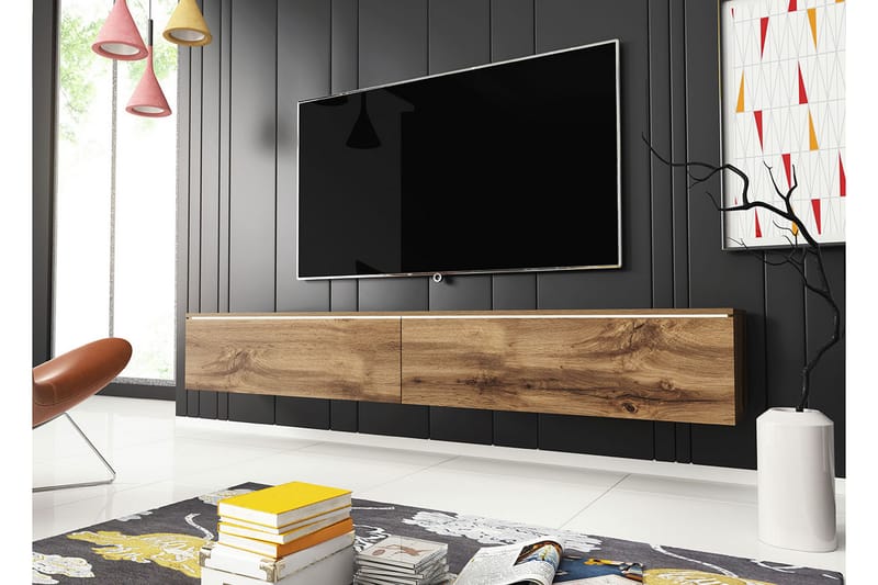 Cuguen Tv-skap 180 cm Hvit LED - Lyse Natur - Møbler - Mediamøbel & tv møbel - TV-skap