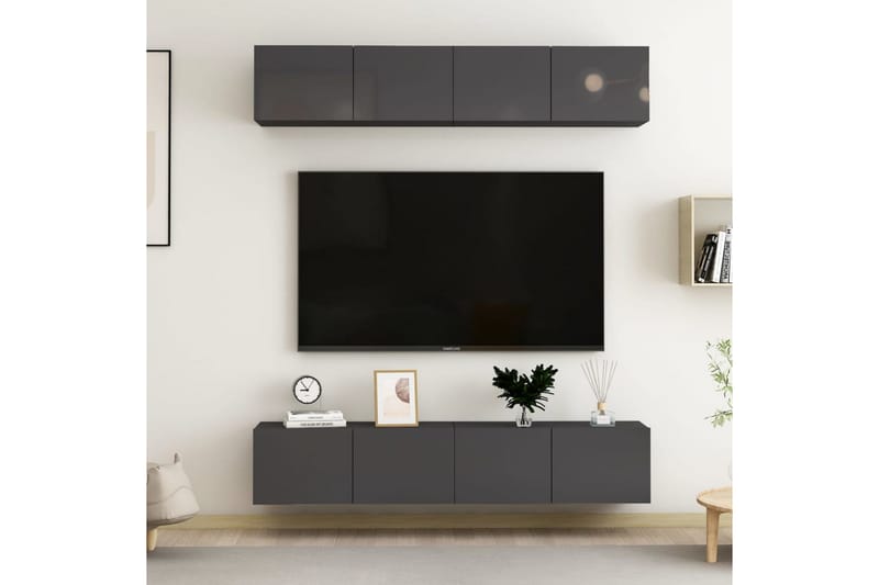 TV-benk 4 stk høyglans grå 80x30x30 cm sponplate - Grå - Møbler - Mediamøbel & tv møbel - TV-skap