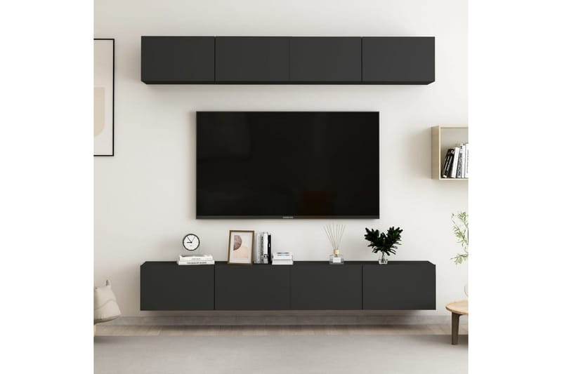 TV-benk 4 stk svart 100x30x30 cm sponplate - Svart - Møbler - Mediamøbel & tv møbel - TV-skap
