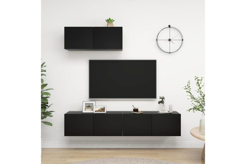 TV-benker 3 stk svart sponplate - Svart - Møbler - Medie- & TV-møbler - TV-skap