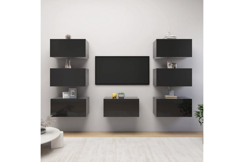 TV-benker 7 stk høyglans svart 30,5x30x60 cm sponplate - Svart - Møbler - Medie- & TV-møbler - TV-skap