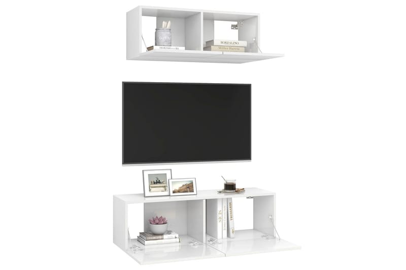 TV-benksett 2 deler høyglans hvit sponplate - Hvit - Møbler - Medie- & TV-møbler - TV-skap