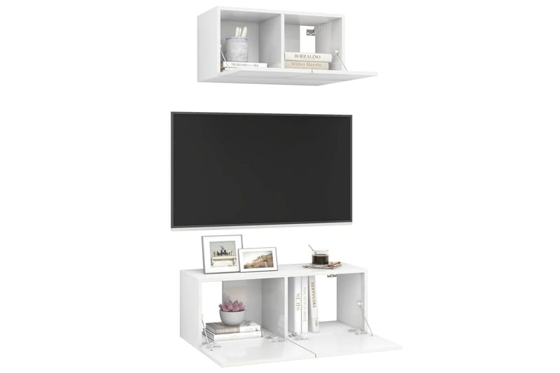 TV-benksett 2 deler høyglans hvit sponplate - Hvit - Møbler - Medie- & TV-møbler - TV-skap