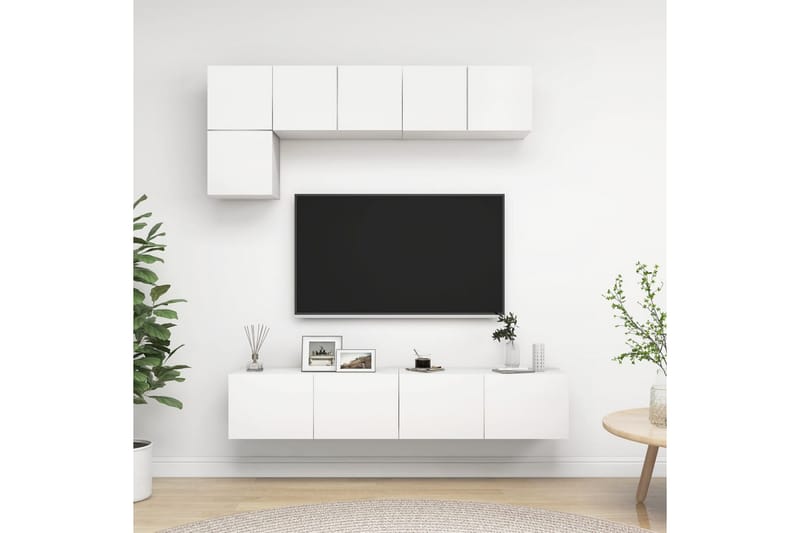 TV-benksett 5 deler hvit sponplate - Hvit - Møbler - Mediamøbel & tv møbel - TV-skap
