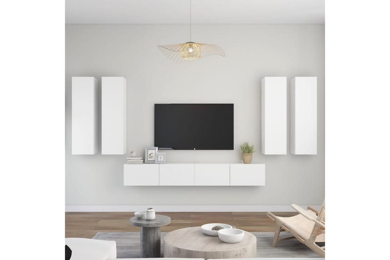 TV-benksett 6 deler hvit sponplate - Hvit - Møbler - Mediamøbel & tv møbel - TV-skap