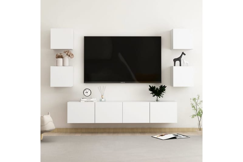 TV-benksett 6 deler hvit sponplate - Hvit - Møbler - Mediamøbel & tv møbel - TV-skap