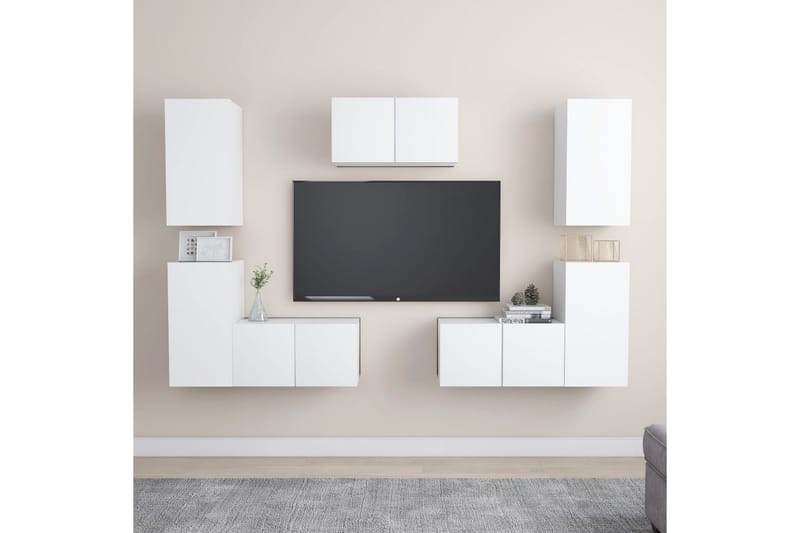 TV-benksett 7 deler hvit sponplate - Hvit - Møbler - Medie- & TV-møbler - TV-skap