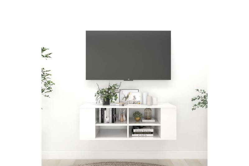 Vegghengt TV-benk høyglans hvit 102x35x35 cm sponplate - Hvit - Møbler - Mediamøbel & tv møbel - TV-skap