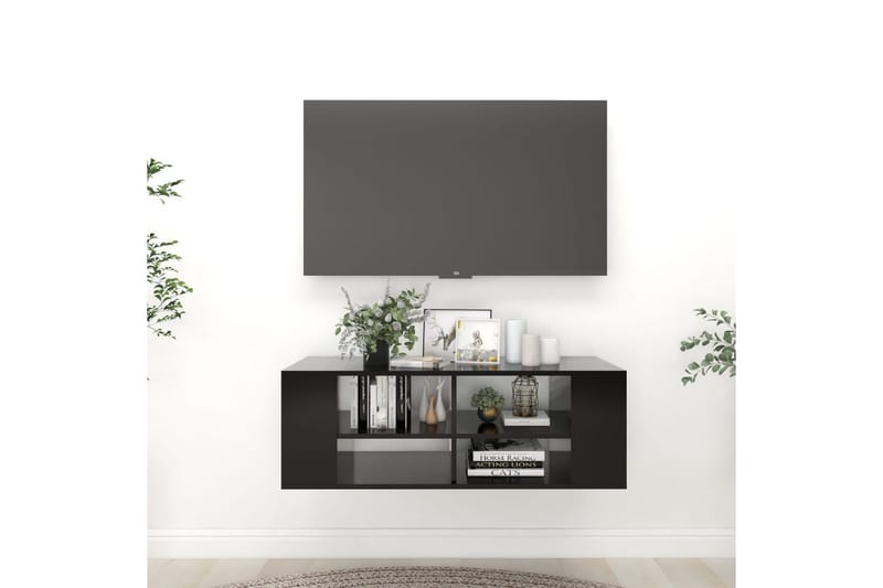 Vegghengt TV-benk svart 102x35x35 cm sponplate - Svart - Møbler - Medie- & TV-møbler - TV-skap