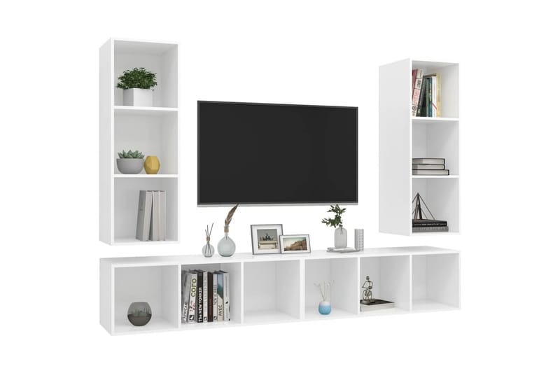 Vegghengte TV-benker 4 stk hvit sponplate - Hvit - Møbler - Mediamøbel & tv møbel - TV-skap