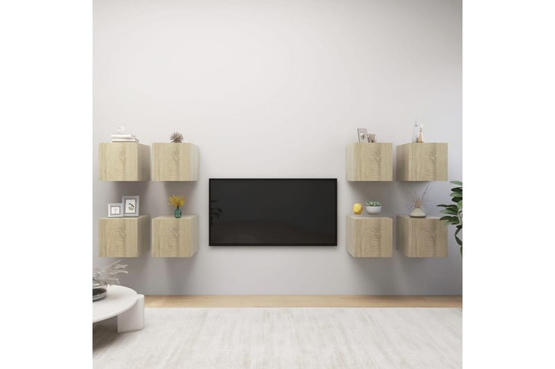 Vegghengte TV-benker 8 stk sonoma eik 30,5x30x30 cm - Brun - Møbler - Medie- & TV-møbler - TV-skap