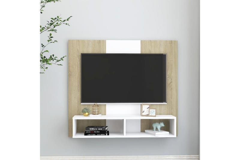 Veggmontert TV-benk 102x23,5x90 cm sponplate - Hvit - Møbler - Mediamøbel & tv møbel - TV-skap