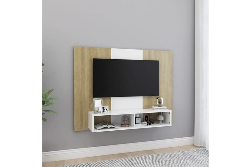 Veggmontert TV-benk 120x23,5x90 cm sponplate - Hvit - Møbler - Mediamøbel & tv møbel - TV-skap