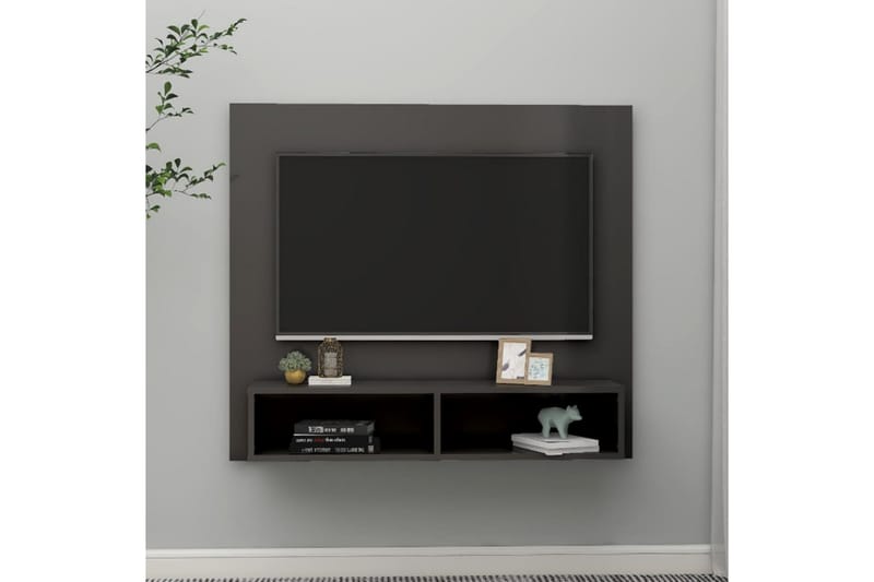 Veggmontert TV-benk høyglans grå 102x23,5x90 cm sponplate - Grå - Møbler - Mediamøbel & tv møbel - TV-skap