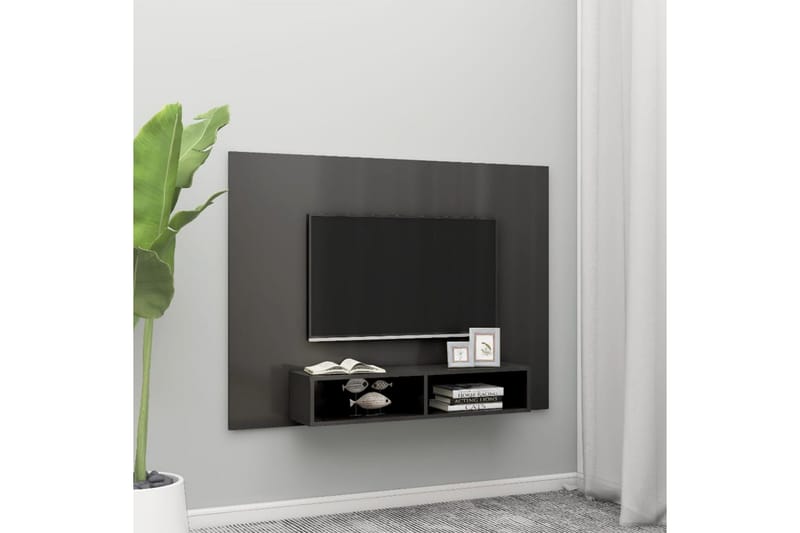 Veggmontert TV-benk høyglans grå 135x23,5x90 cm sponplate - Grå - Møbler - Mediamøbel & tv møbel - TV-skap