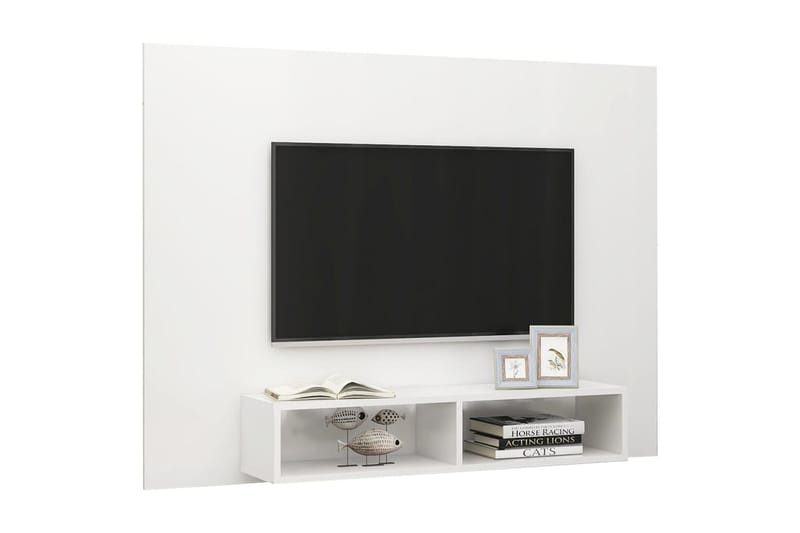 Veggmontert TV-benk høyglans hvit 135x23,5x90 cm sponplate - Hvit - Møbler - Medie- & TV-møbler - TV-skap