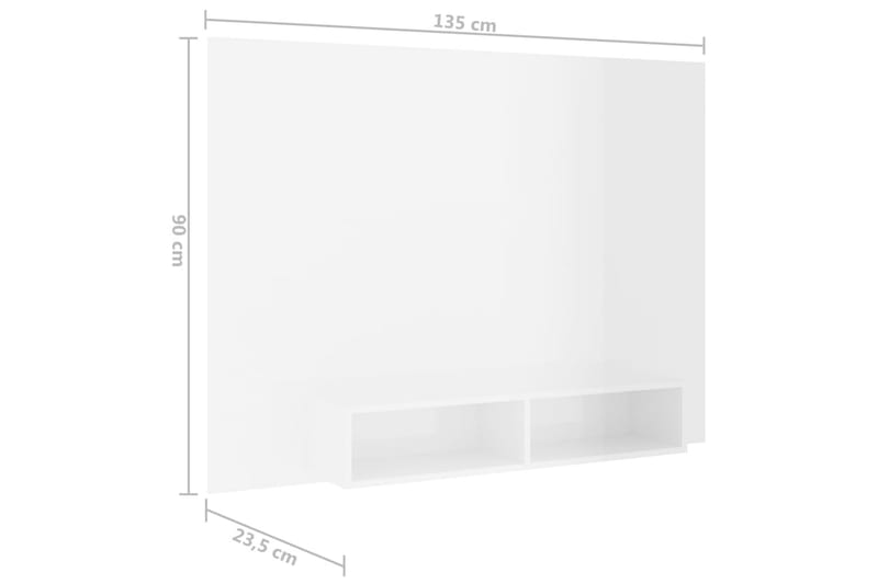 Veggmontert TV-benk høyglans hvit 135x23,5x90 cm sponplate - Hvit - Møbler - Medie- & TV-møbler - TV-skap