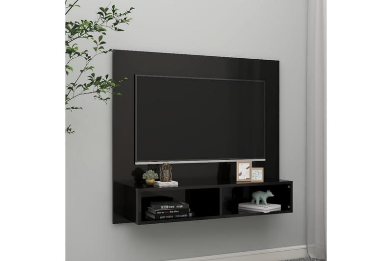 Veggmontert TV-benk høyglans svart 102x23,5x90 cm sponplate - Svart - Møbler - Mediamøbel & tv møbel - TV-skap