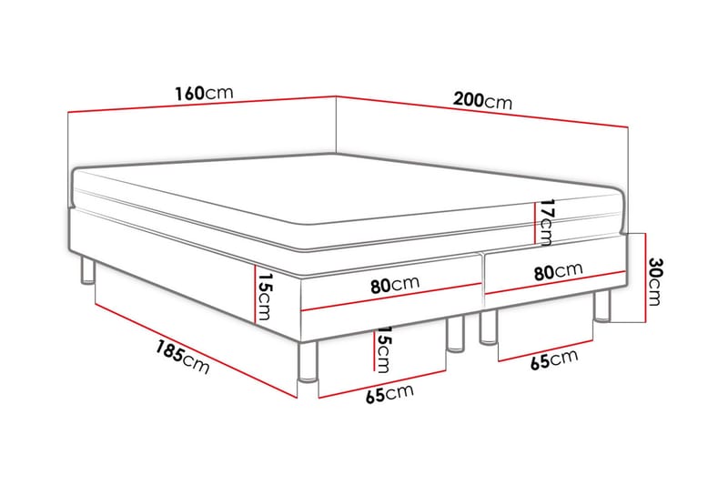 Adeliza Kontinentalseng 160x200 cm+Panel 60 cm - Hvit - Møbler - Senger - Komplett sengepakke
