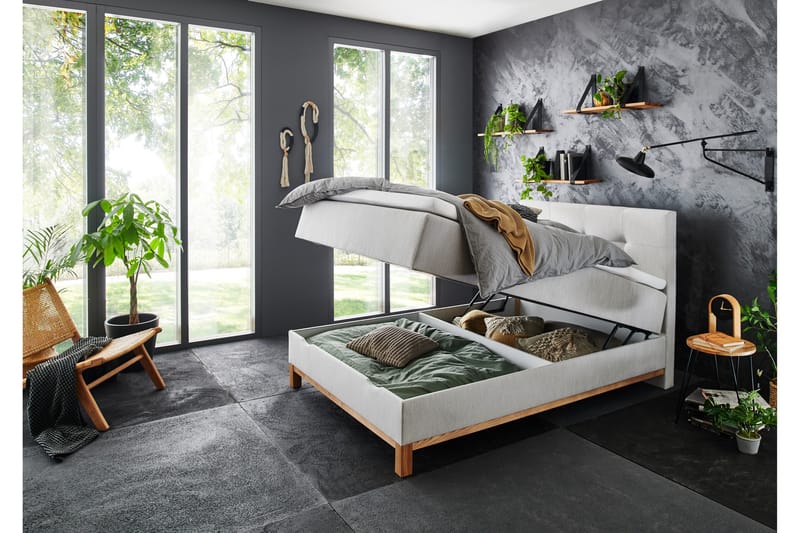 Boxspring bed Catania, Cover Melva, 140x200 cm, light grey - Møbler - Senger - Komplett sengepakke