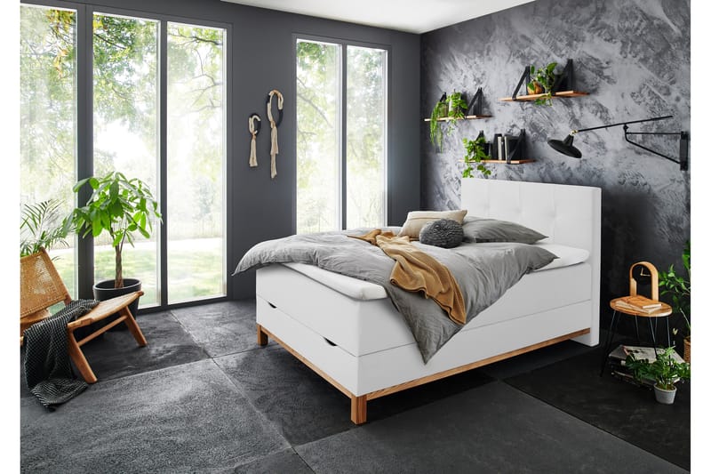 Boxspring bed Catania, synthetic leather white, 120x200 cm - Møbler - Senger - Kontinentalsenger