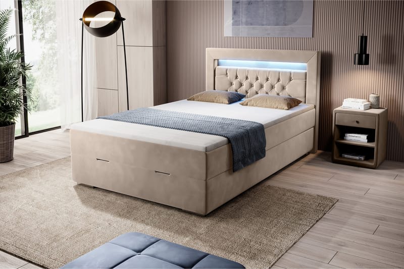 Franco Sengepakke 120x200 med Oppbevaring - Beige/Fløyel - Møbler - Senger - Komplett sengepakke