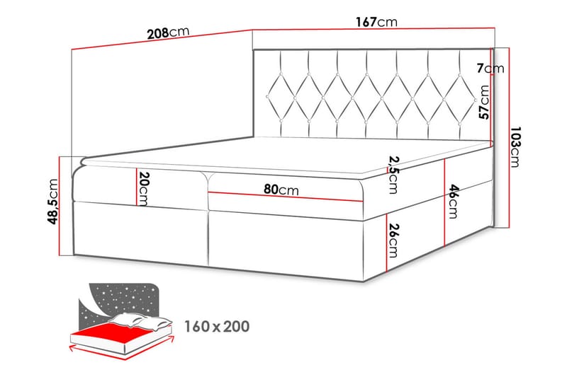 Kontinentalseng 164x208 cm - Svart - Møbler - Senger - Komplett sengepakke