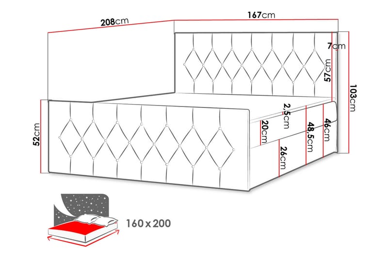Oppbevaringsseng 167x216 cm - Rød - Møbler - Senger - Komplett sengepakke