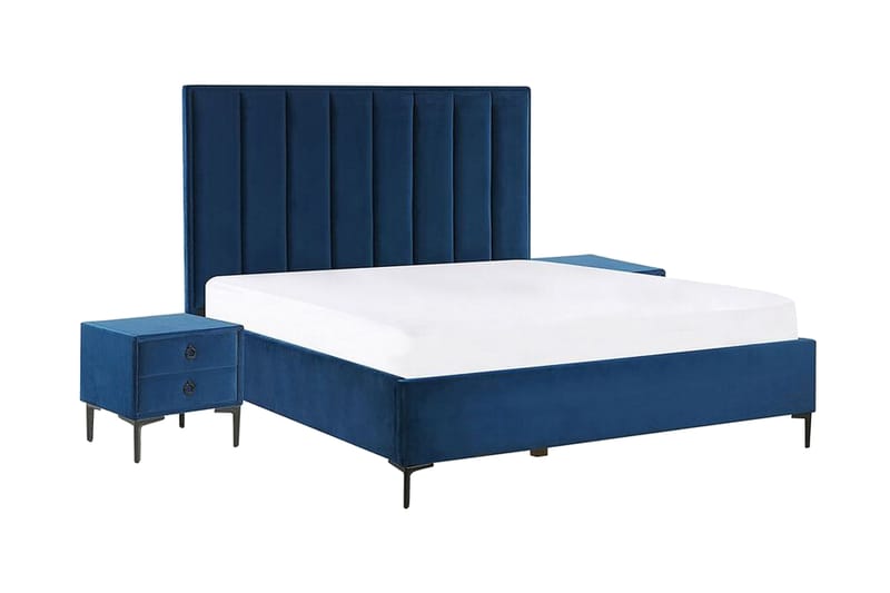 Sovrumsset Dobbeltseng 140x200 cm marineblå SEZANNE - Blå - Møbler - Senger - Komplett sengepakke