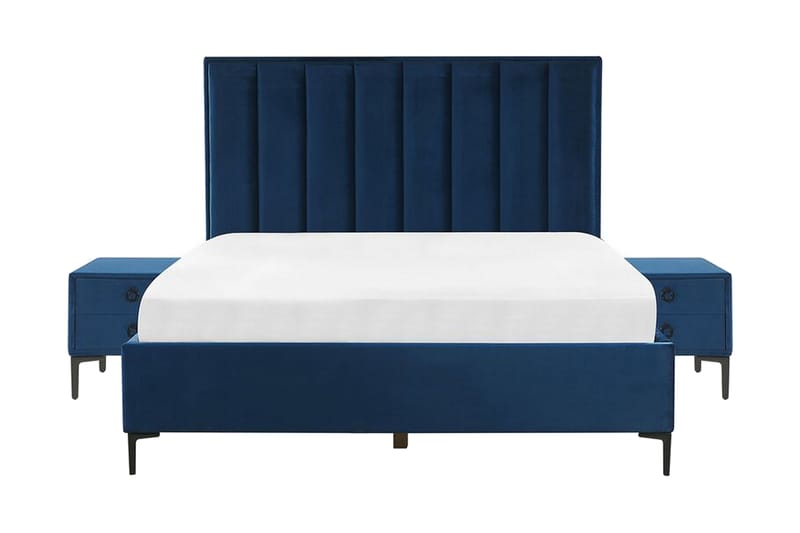 Sovrumsset Dobbeltseng 160x200 cm marineblå SEZANNE - Blå - Møbler - Senger - Enkeltsenger