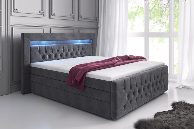 Franco Lyx Sengepakke 140x200 LED-belysning - Grå/Fløyel - Møbler - Senger - Komplett sengepakke