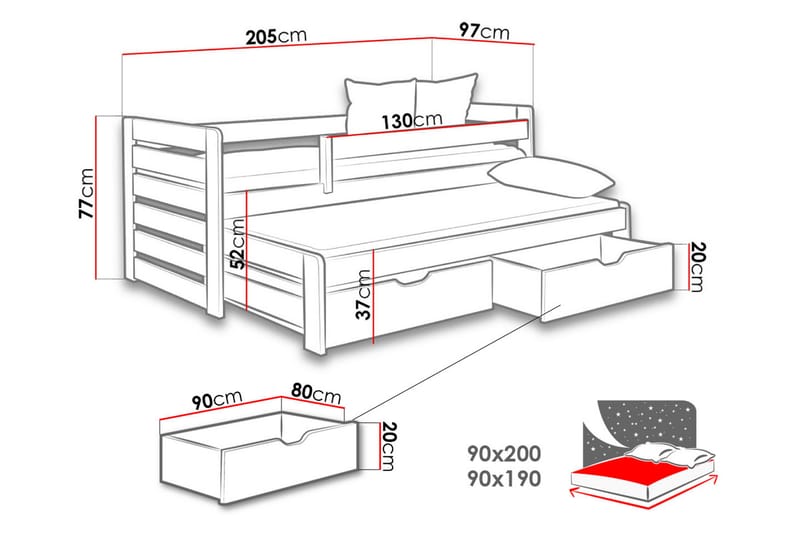 Goim Enkelseng 90x200 cm - Hvit - Møbler - Senger - Sengeramme & sengestamme