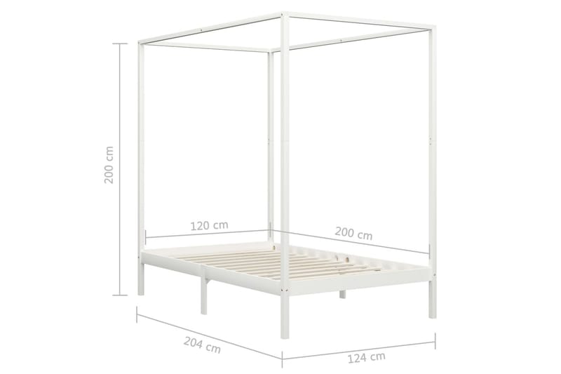 Himmelsengeramme hvit heltre furu 120x200 cm - Møbler - Senger - Sengeramme & sengestamme