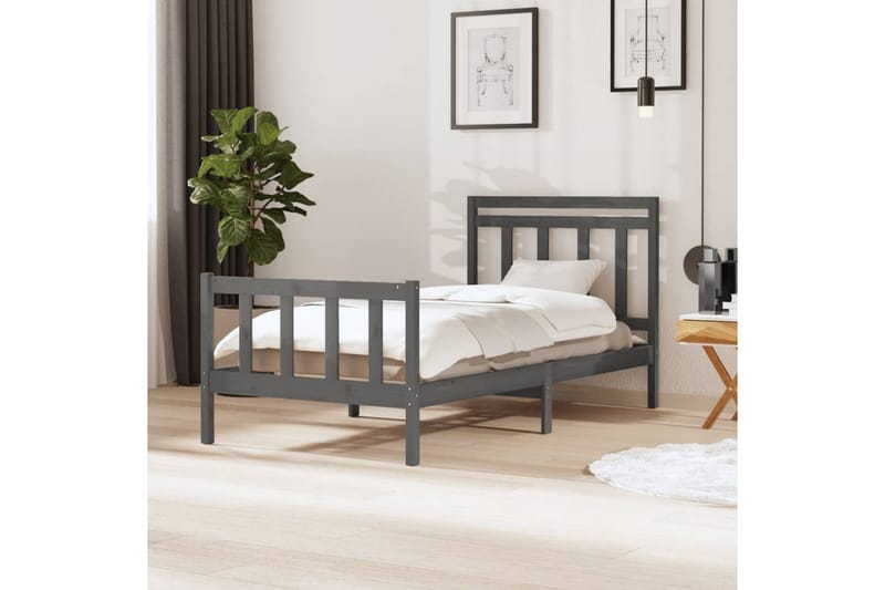 Sengeramme grå heltre 100x200 cm - Grå - Møbler - Senger - Sengeramme & sengestamme