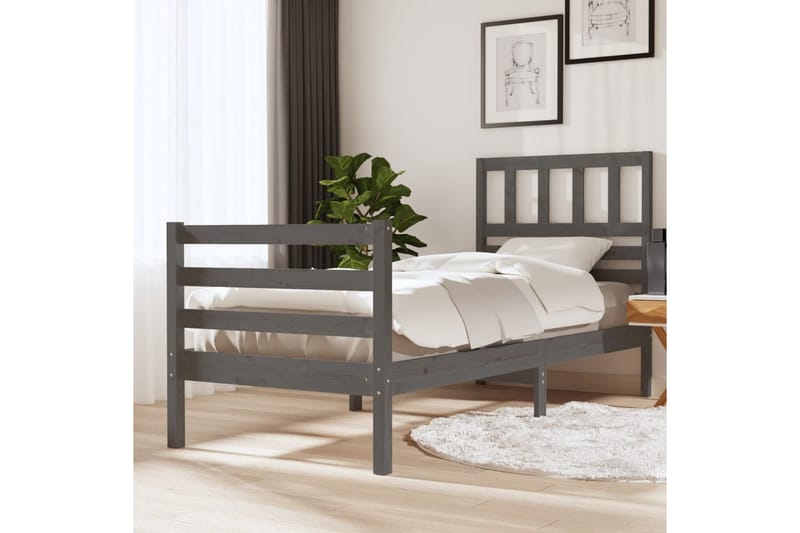 Sengeramme grå heltre 100x200 cm - Grå - Møbler - Senger - Sengeramme & sengestamme