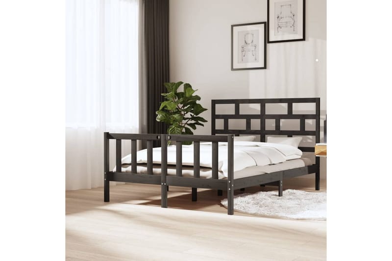Sengeramme grå heltre furu 150x200 cm 5FT King Size - Grå - Møbler - Senger - Sengeramme & sengestamme